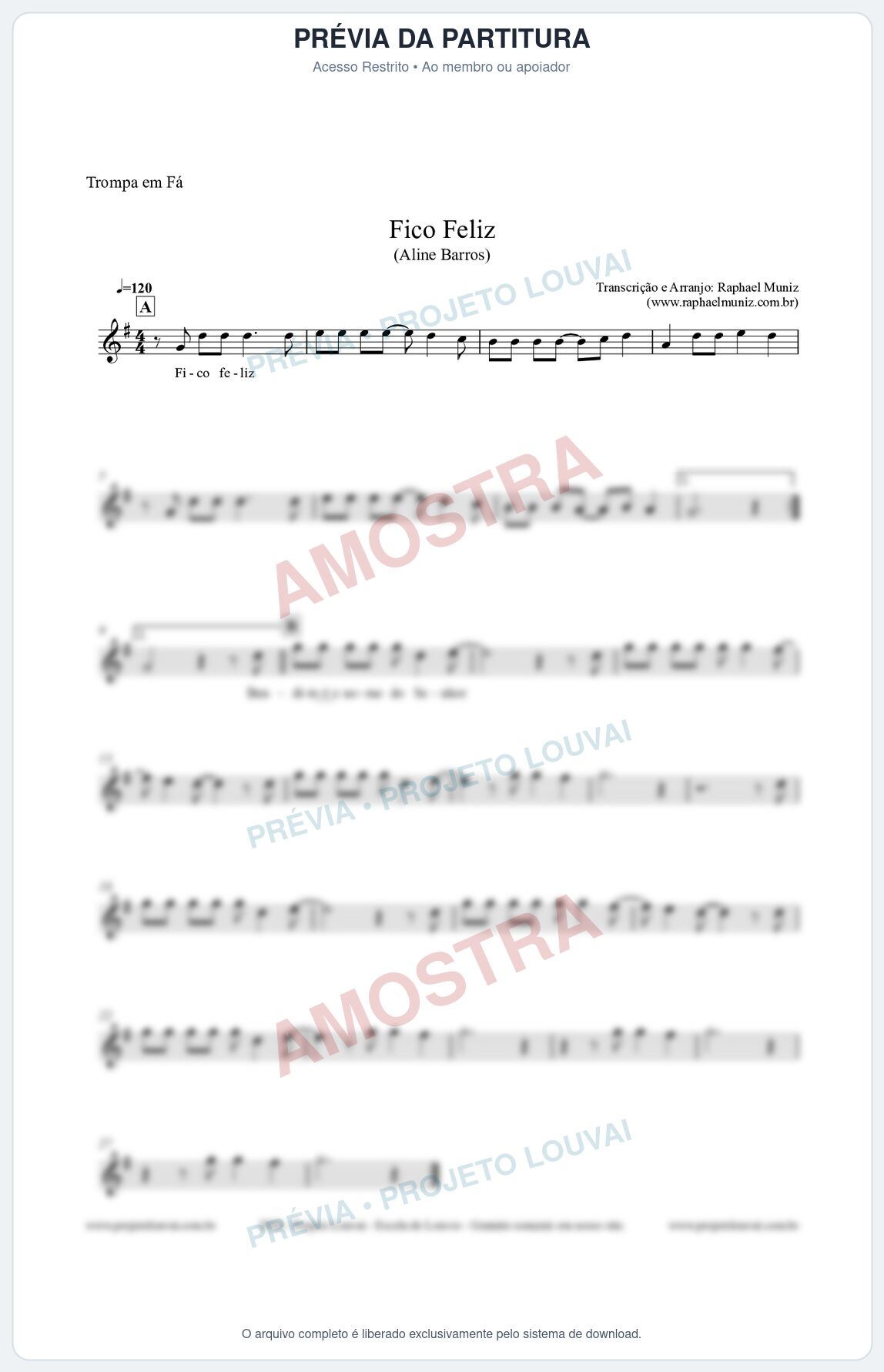 Prévia protegida da primeira página da partitura Partitura para Trompa em Fá - Fico Feliz - Aline Barros