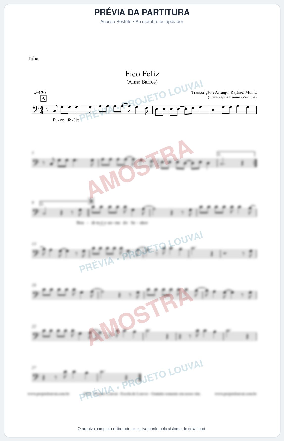 Prévia protegida da primeira página da partitura Partitura para Tuba em Dó - Fico Feliz - Aline Barros