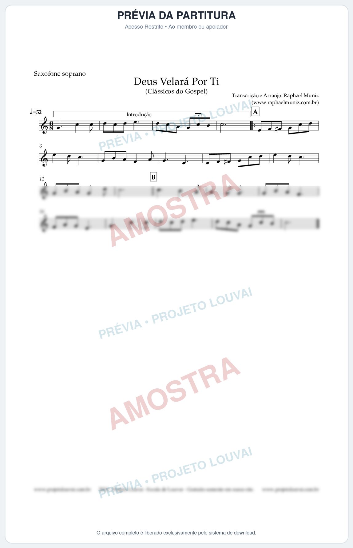 Prévia protegida da primeira página da partitura Partitura para Saxofone Soprano - Deus Velará Por Ti - Harpa Cristã nº4 (Tom C) - Clássicos do Gospe