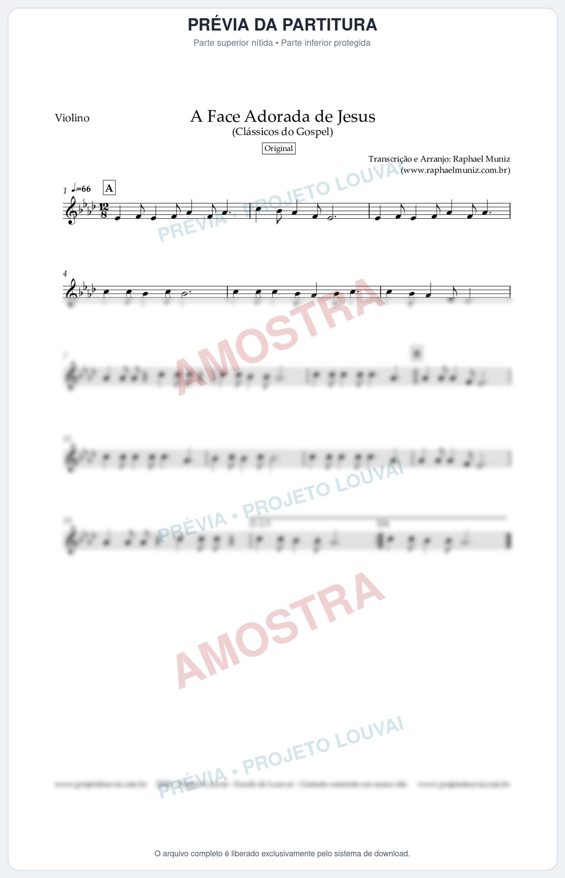Prévia protegida da primeira página da partitura Partitura para Violino - A Face Adorada de Jesus - Harpa Cristã nº 304 (Original) (Tom Ab)