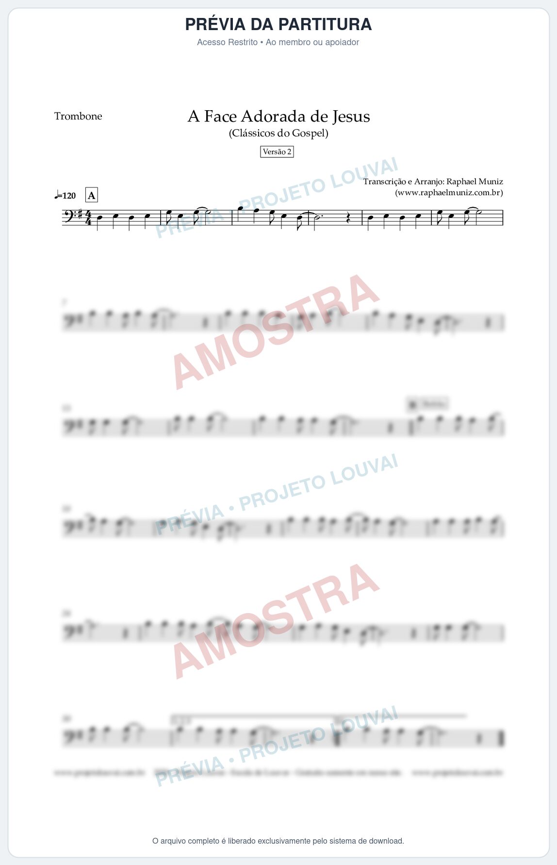 Prévia protegida da primeira página da partitura Partitura para Trombone - A Face Adorada de Jesus - Harpa Cristã nº 304 (Versão 2) (Tom G) - Clássicos do Gospel