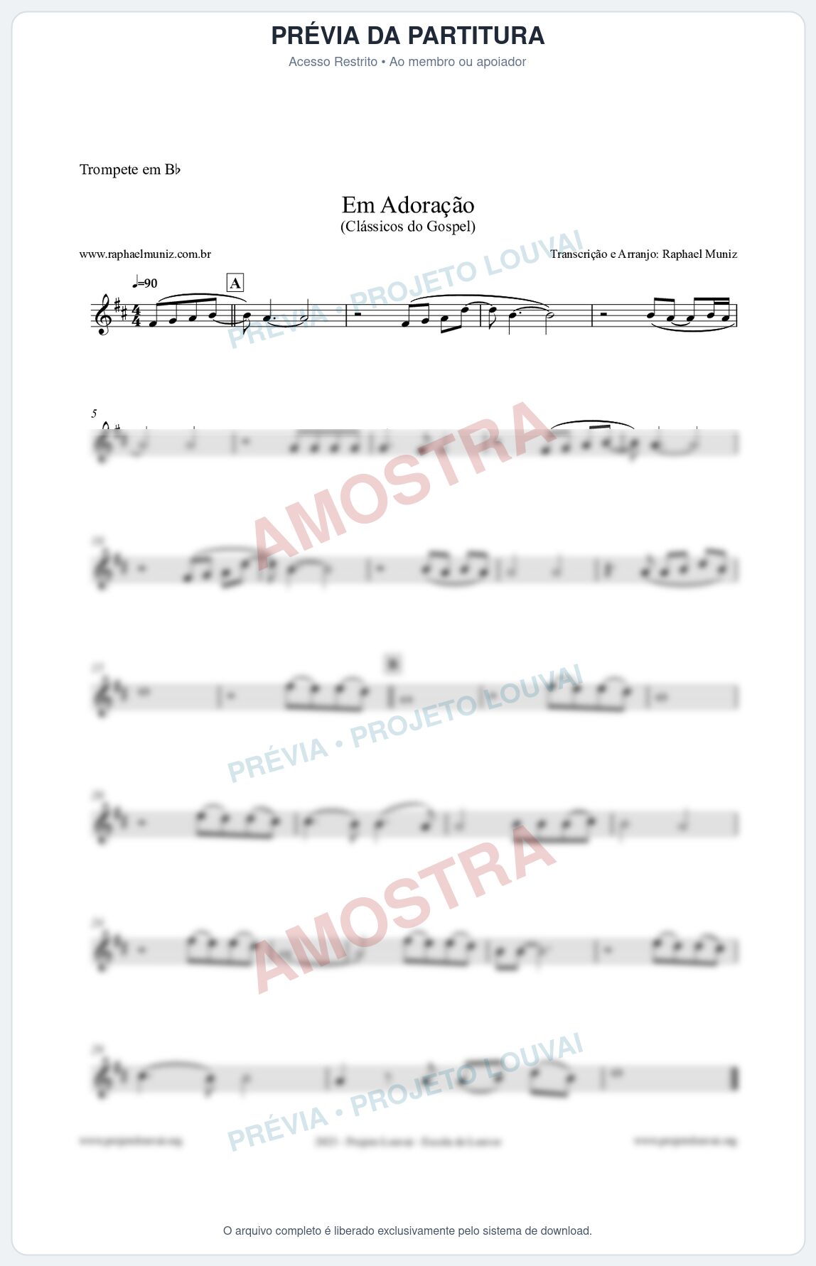 Prévia protegida da primeira página da partitura Partitura para Trompete em Bb - Em Adoração - Louvores e Corinhos Gospel