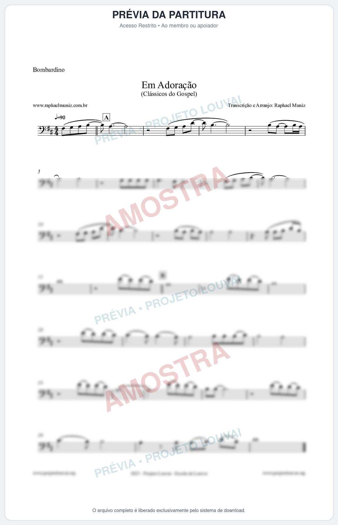 Prévia protegida da primeira página da partitura Partitura para Bombardino - Em Adoração - Louvores e Corinhos Gospel