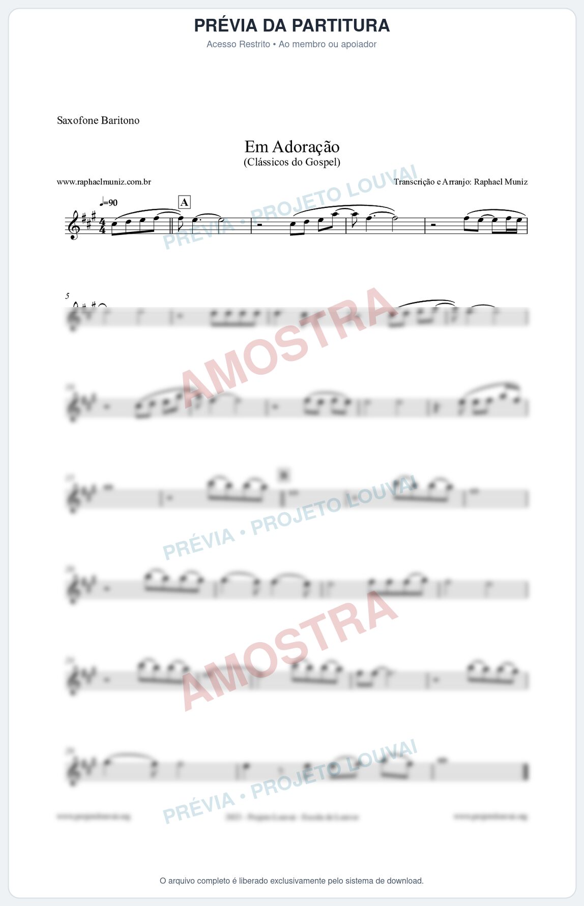 Prévia protegida da primeira página da partitura Partitura para Saxofone Barítono - Em Adoração - Louvores e Corinhos Gospel