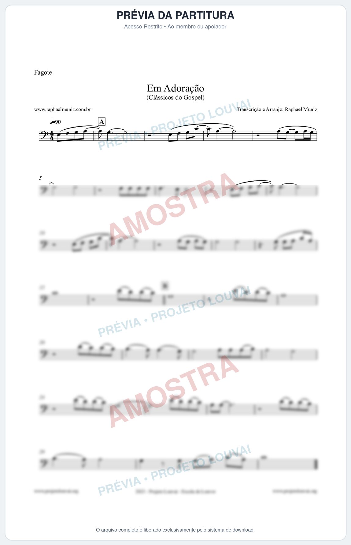 Prévia protegida da primeira página da partitura Partitura para Fagote - Em Adoração - Louvores e Corinhos Gospel