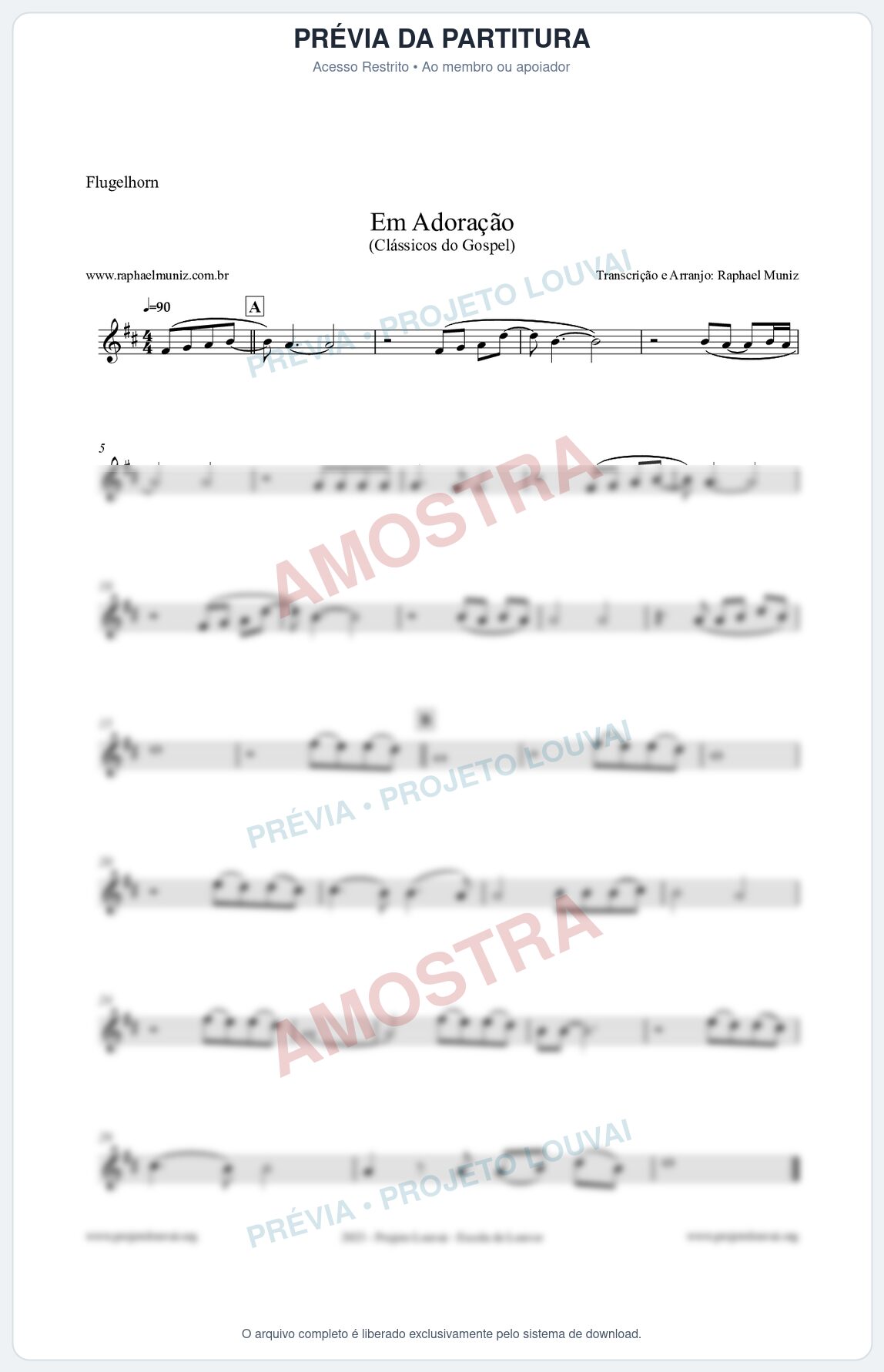 Prévia protegida da primeira página da partitura Partitura para Flugelhorn - Em Adoração - Louvores e Corinhos Gospel