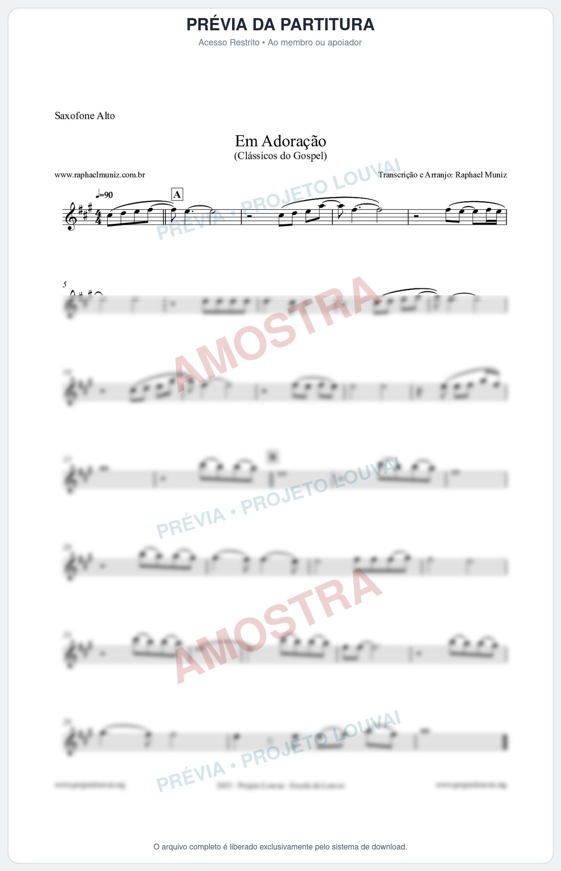 Prévia protegida da primeira página da partitura Partitura para Saxofone Alto - Em Adoração - Louvores e Corinhos Gospel