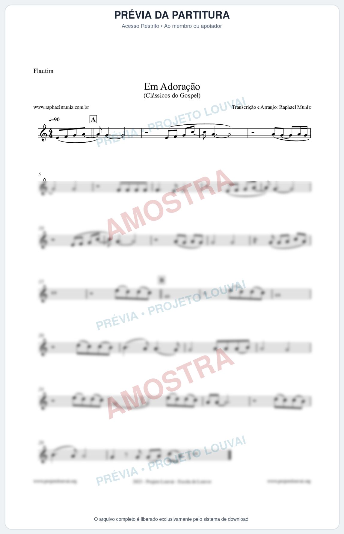 Prévia protegida da primeira página da partitura Partitura para Flautim - Em Adoração - Louvores e Corinhos Gospel