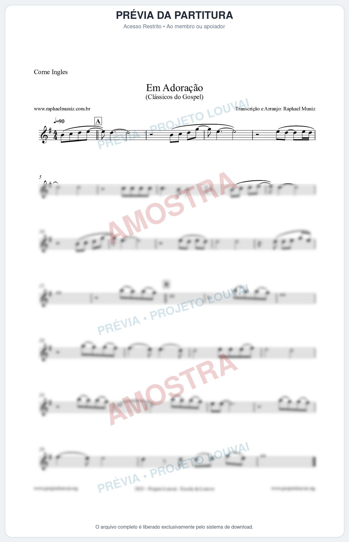 Prévia protegida da primeira página da partitura Partitura para Corne Inglês - Em Adoração - Louvores e Corinhos Gospel