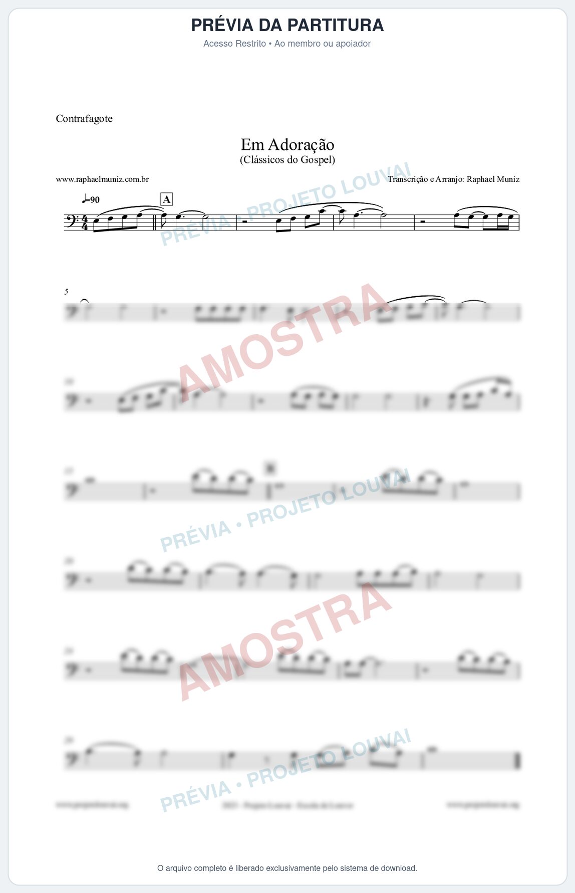 Prévia protegida da primeira página da partitura Partitura para Contrafagote - Em Adoração - Louvores e Corinhos Gospel