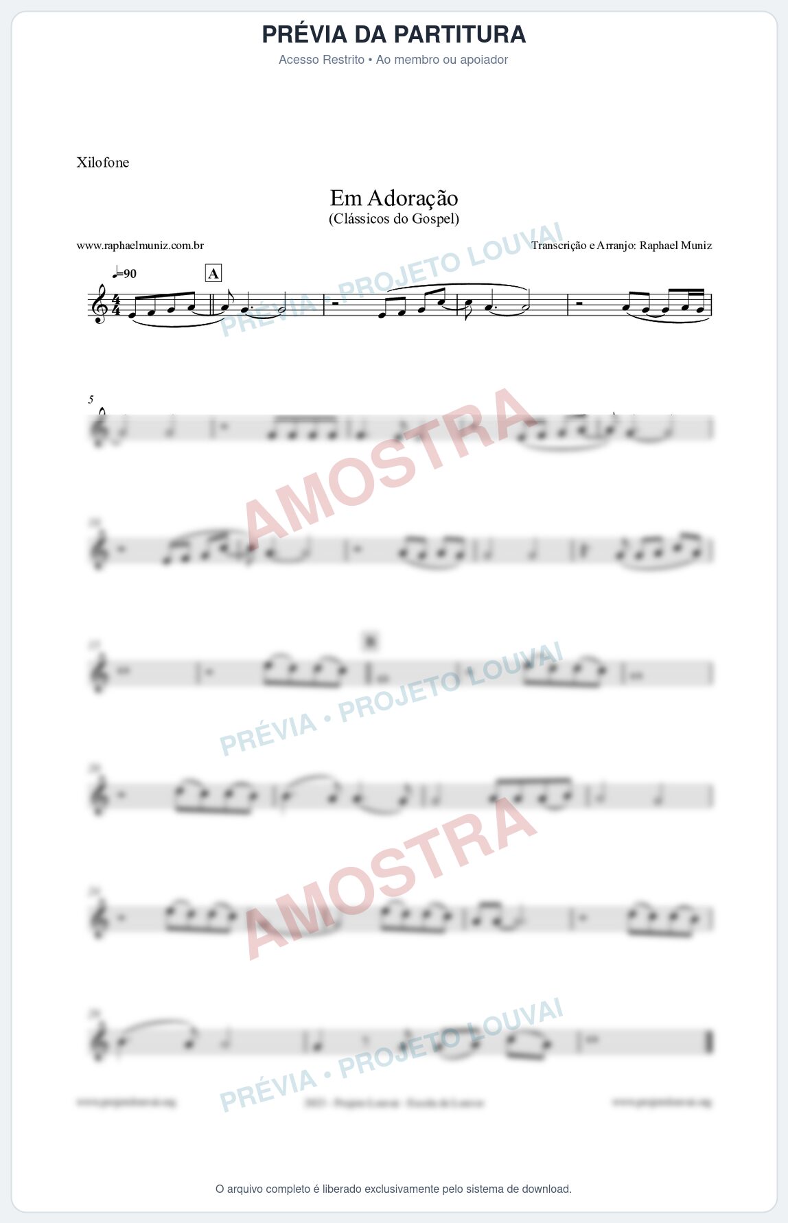 Prévia protegida da primeira página da partitura Partitura para Xilofone - Em Adoração - Louvores e Corinhos Gospel