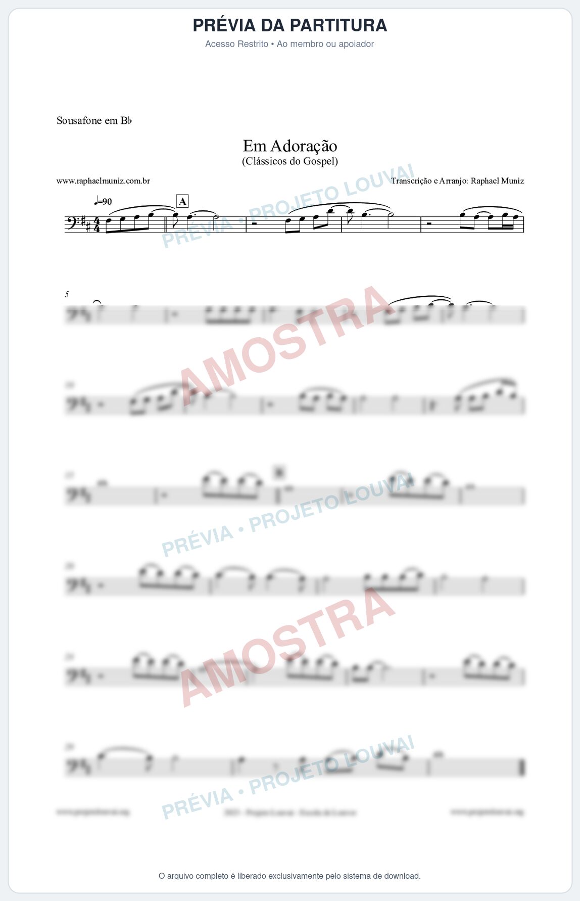 Prévia protegida da primeira página da partitura Partitura para Sousafone em Bb - Em Adoração - Louvores e Corinhos Gospel