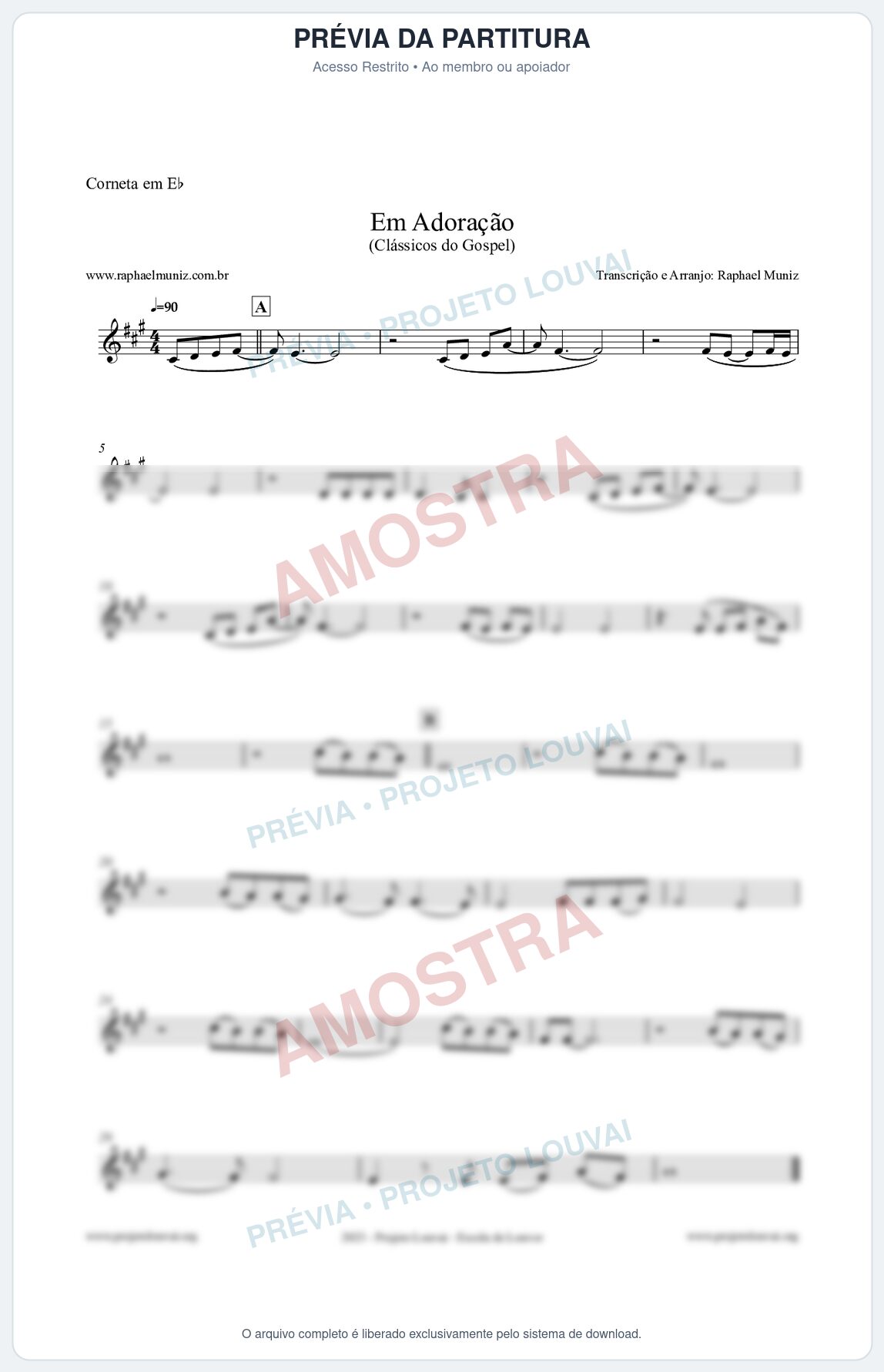 Prévia protegida da primeira página da partitura Partitura para Corneta em Eb - Em Adoração - Louvores e Corinhos Gospel