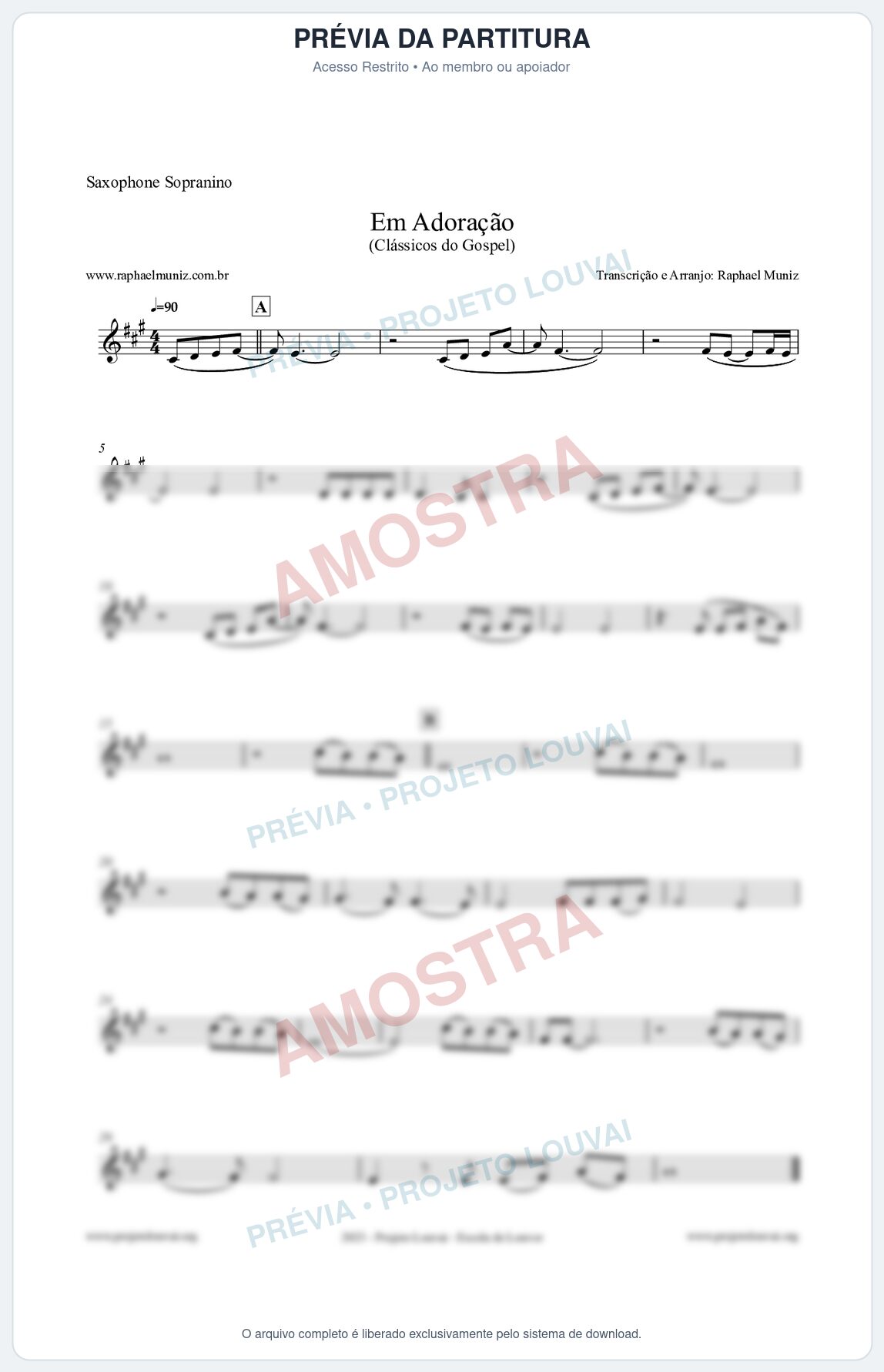 Prévia protegida da primeira página da partitura Partitura para Saxophone Sopranino - Em Adoração - Louvores e Corinhos Gospel