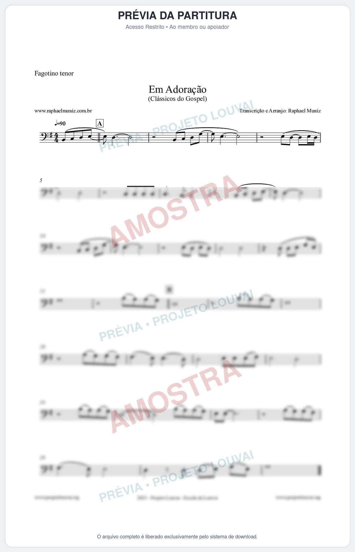 Prévia protegida da primeira página da partitura Partitura para Fagotino tenor - Em Adoração - Louvores e Corinhos Gospel