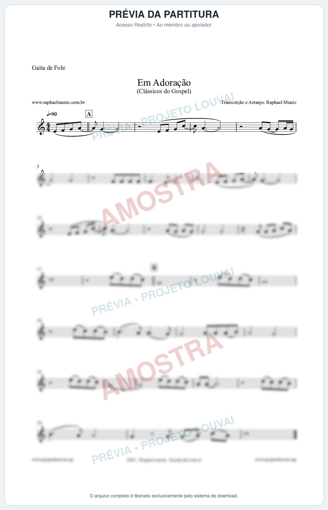Prévia protegida da primeira página da partitura Partitura para Gaita de Fole - Em Adoração - Louvores e Corinhos Gospel