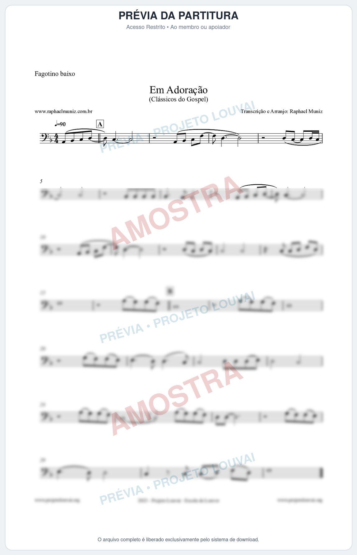 Prévia protegida da primeira página da partitura Partitura para Fagotino baixo - Em Adoração - Louvores e Corinhos Gospel