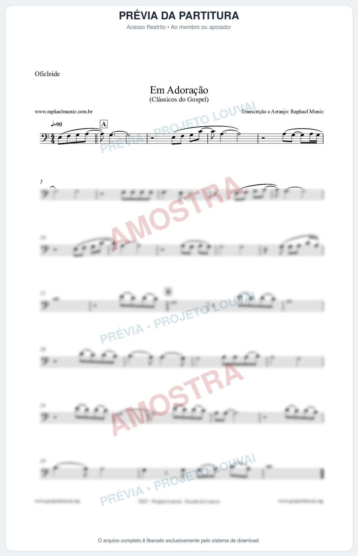 Prévia protegida da primeira página da partitura Partitura para Oficleide - Em Adoração - Louvores e Corinhos Gospel
