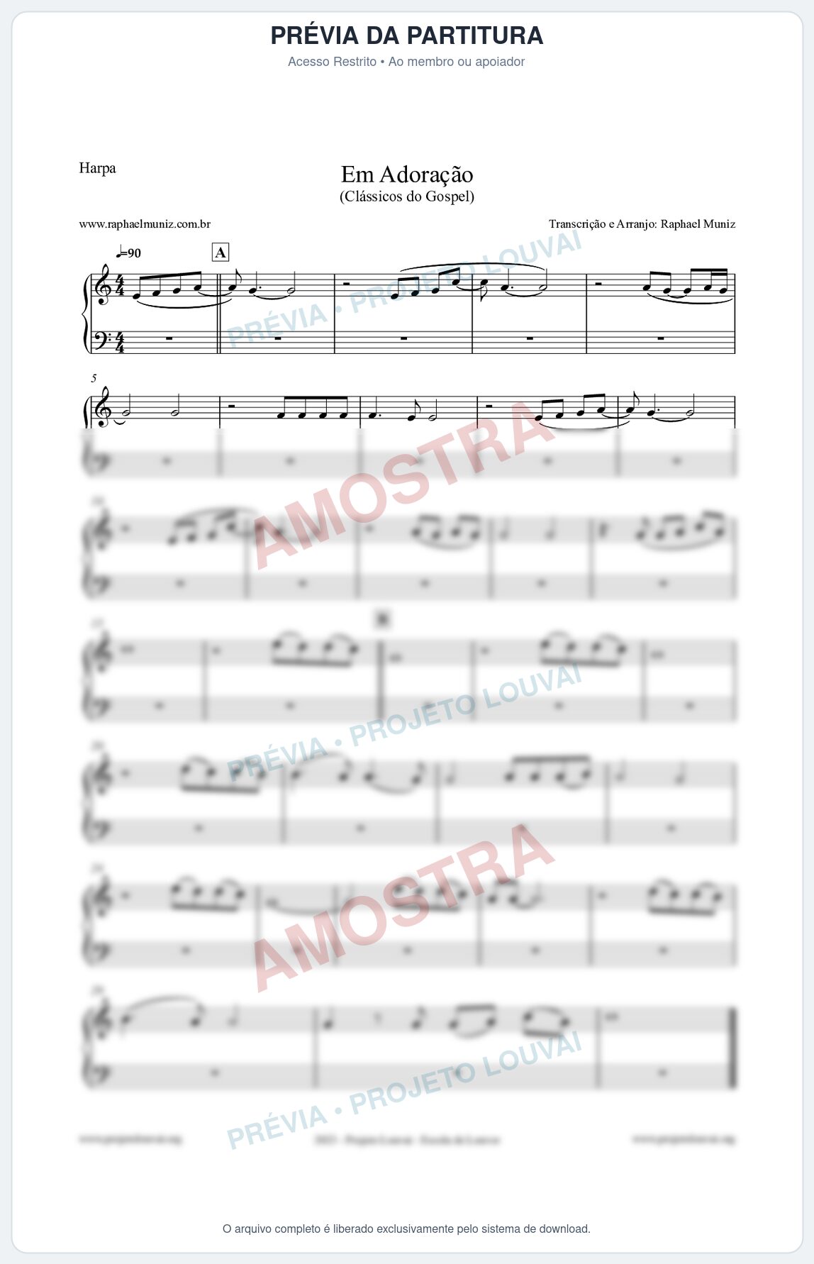 Prévia protegida da primeira página da partitura Partitura para Harpa - Em Adoração - Louvores e Corinhos Gospel