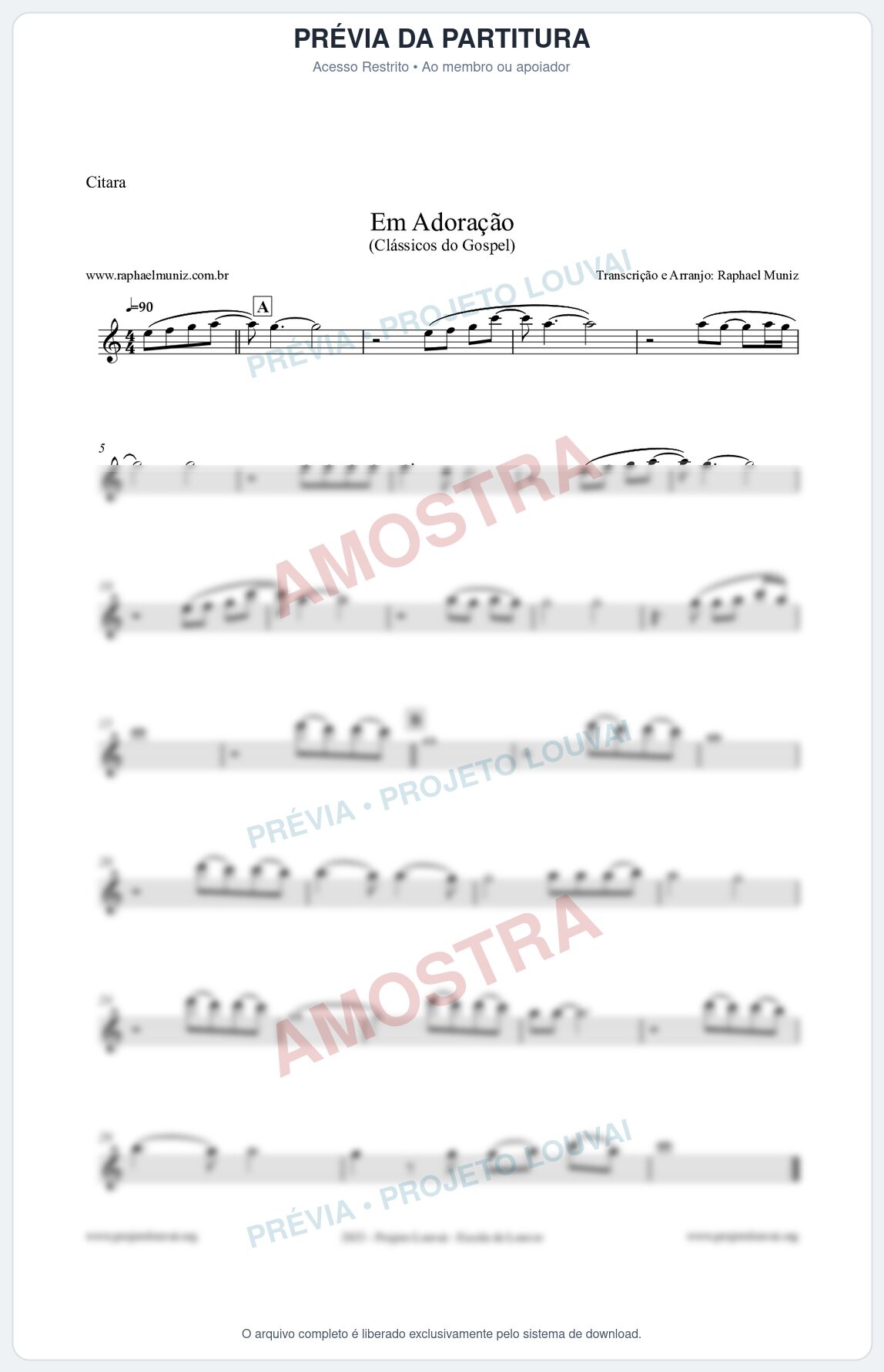 Prévia protegida da primeira página da partitura Partitura para Cítara - Em Adoração - Louvores e Corinhos Gospel