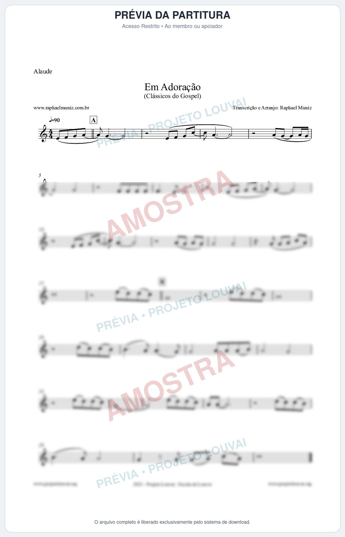 Prévia protegida da primeira página da partitura Partitura para Alaúde - Em Adoração - Louvores e Corinhos Gospel