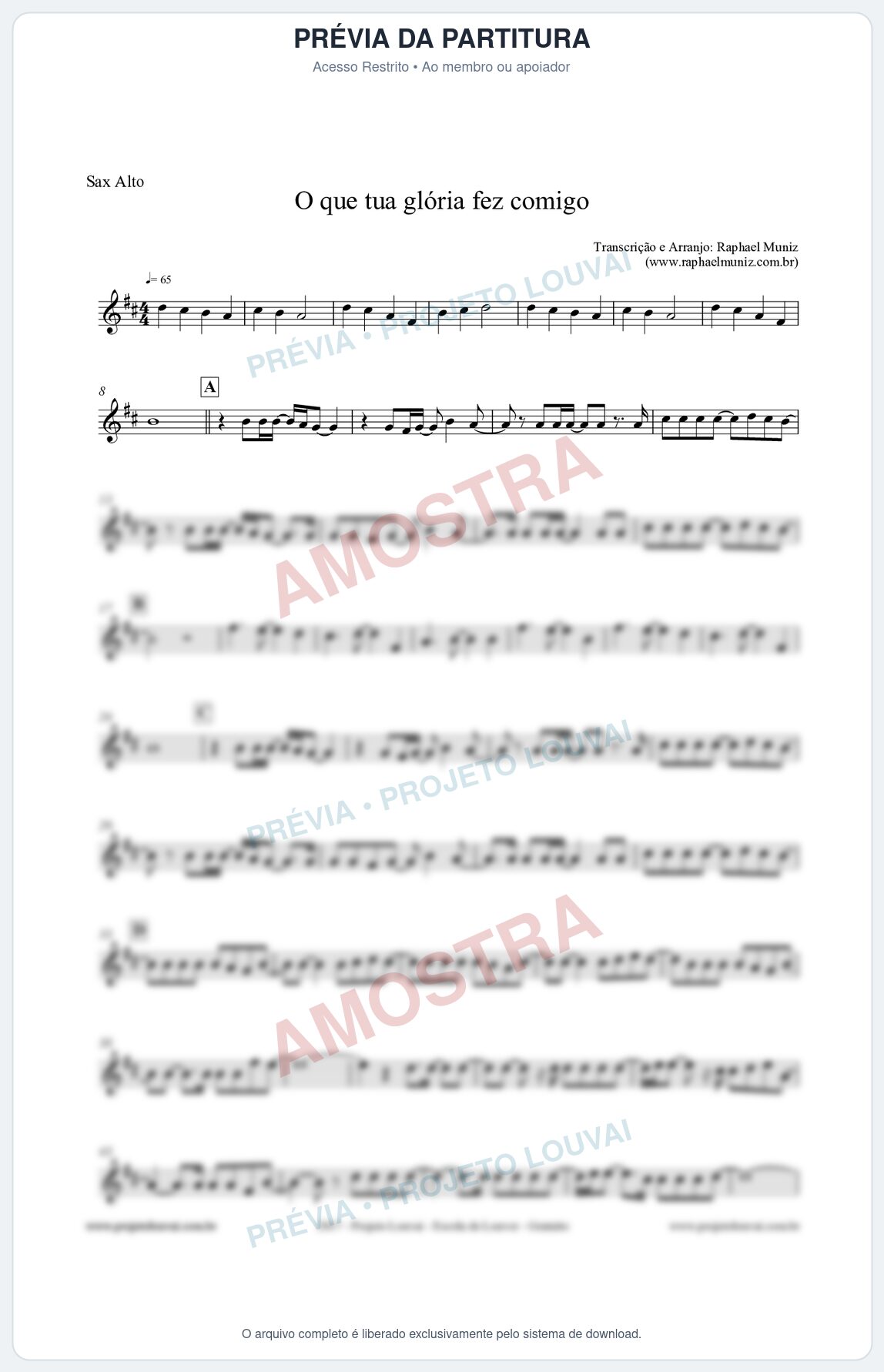 Prévia protegida da primeira página da partitura Partitura para Sax Alto - O que tua glória fez comigo da Fernanda Brum