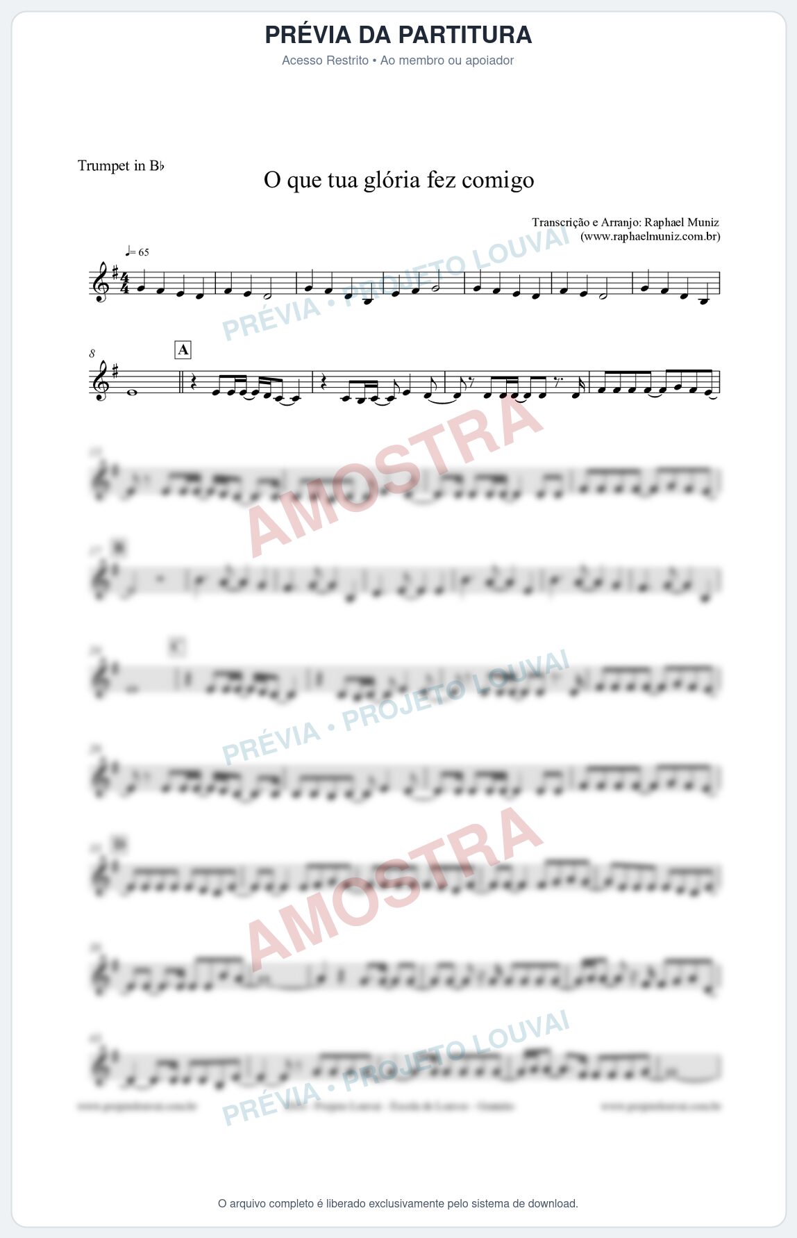 Prévia protegida da primeira página da partitura Partitura para Trompete - O que tua glória fez comigo da Fernanda Brum