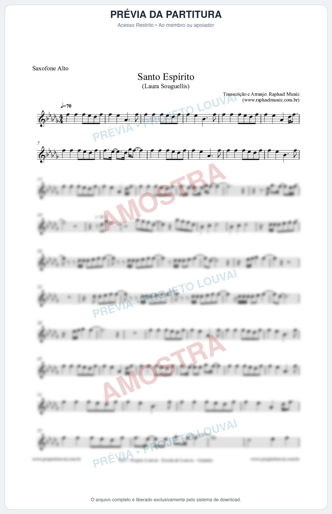 Prévia protegida da primeira página da partitura Partitura para Saxofone Alto - Santo Espírito (Holy Spirit) Laura Souguellis