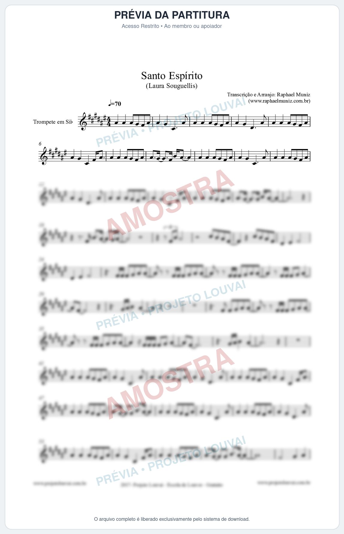 Prévia protegida da primeira página da partitura Partitura para Trompete - Santo Espírito (Holy Spirit) Laura Souguellis