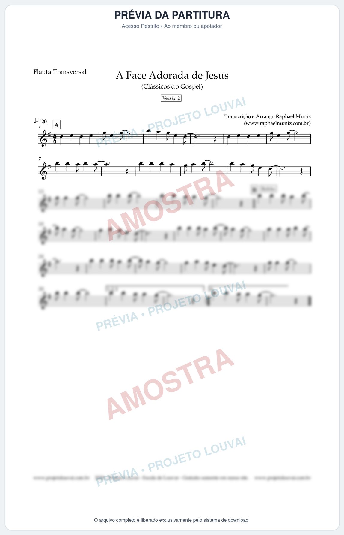 Prévia protegida da primeira página da partitura Partitura para Flauta Transversal - A Face Adorada de Jesus - Harpa Cristã 304 (Versão 2) (Tom G) - Clássicos do Gospel