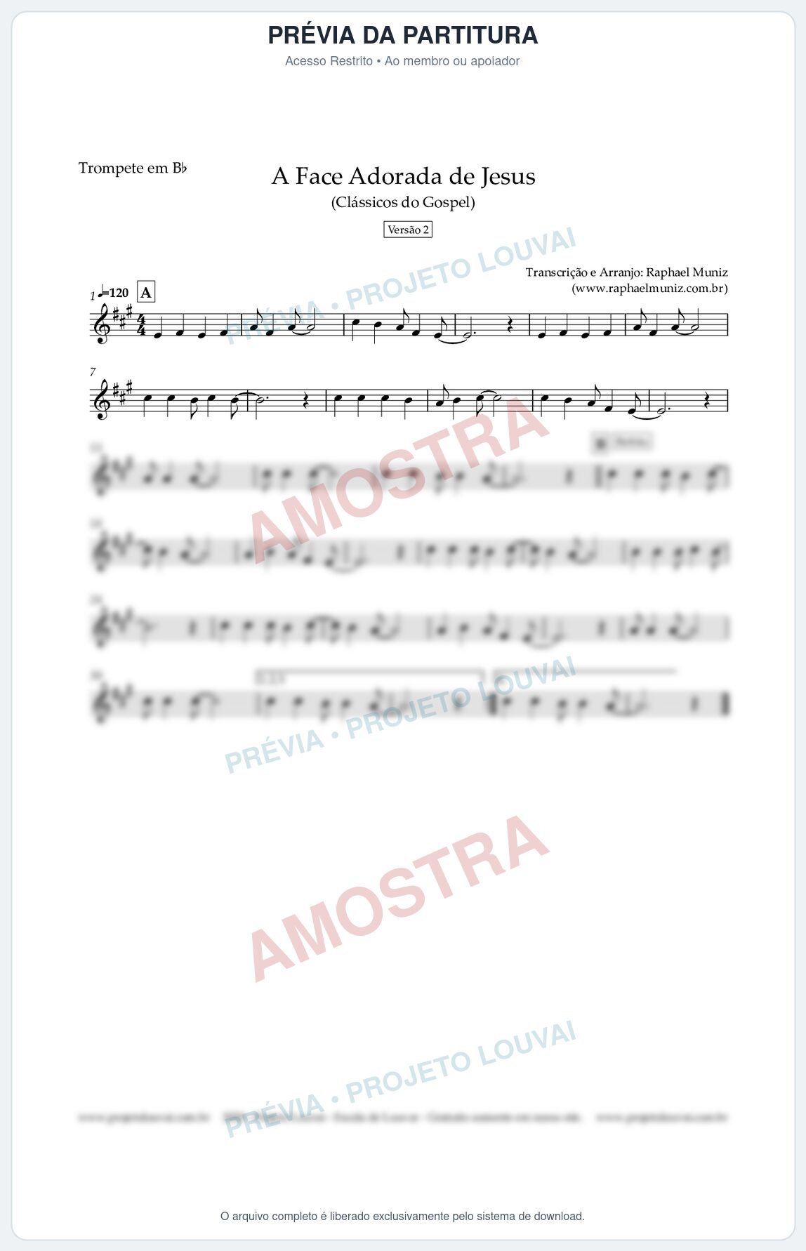 Prévia protegida da primeira página da partitura Partitura para Trompete em Bb - A Face Adorada de Jesus - Harpa Cristã 304 (Versão 2) (Tom G) - Clássicos do Gospel