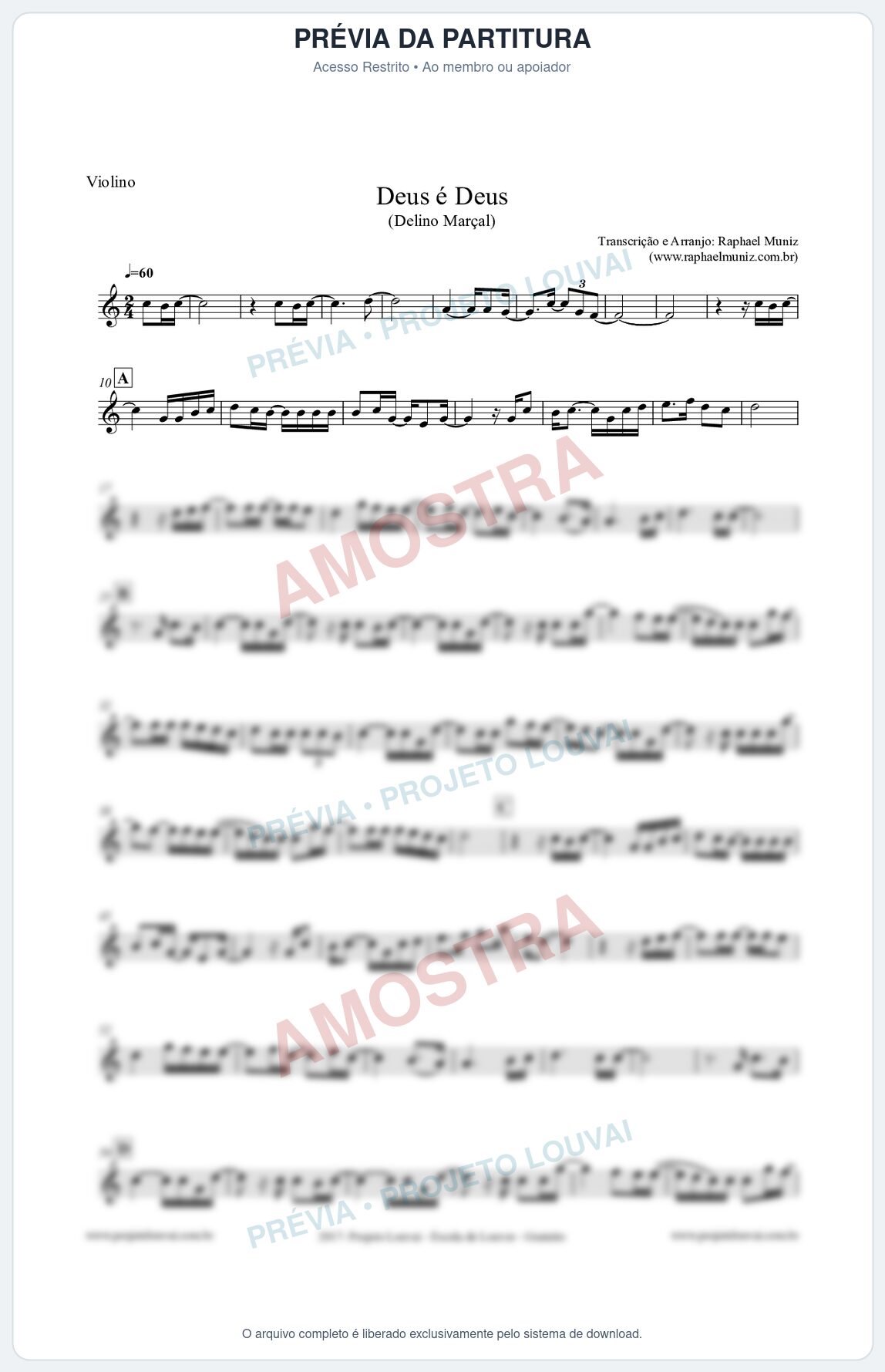 Prévia protegida da primeira página da partitura Partitura para Violino - Deus é Deus - Delino Marçal