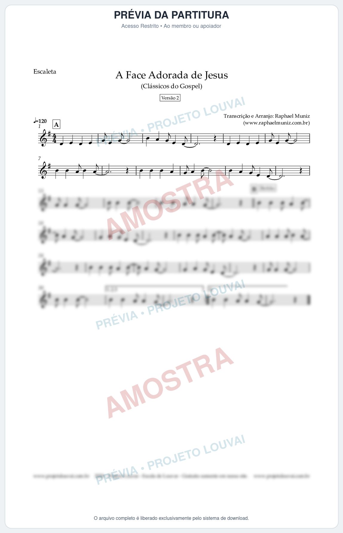 Prévia protegida da primeira página da partitura Partitura para Escaleta - A Face Adorada de Jesus - Harpa Cristã 304 (Versão 2) (Tom G) - Clássicos do Gospel