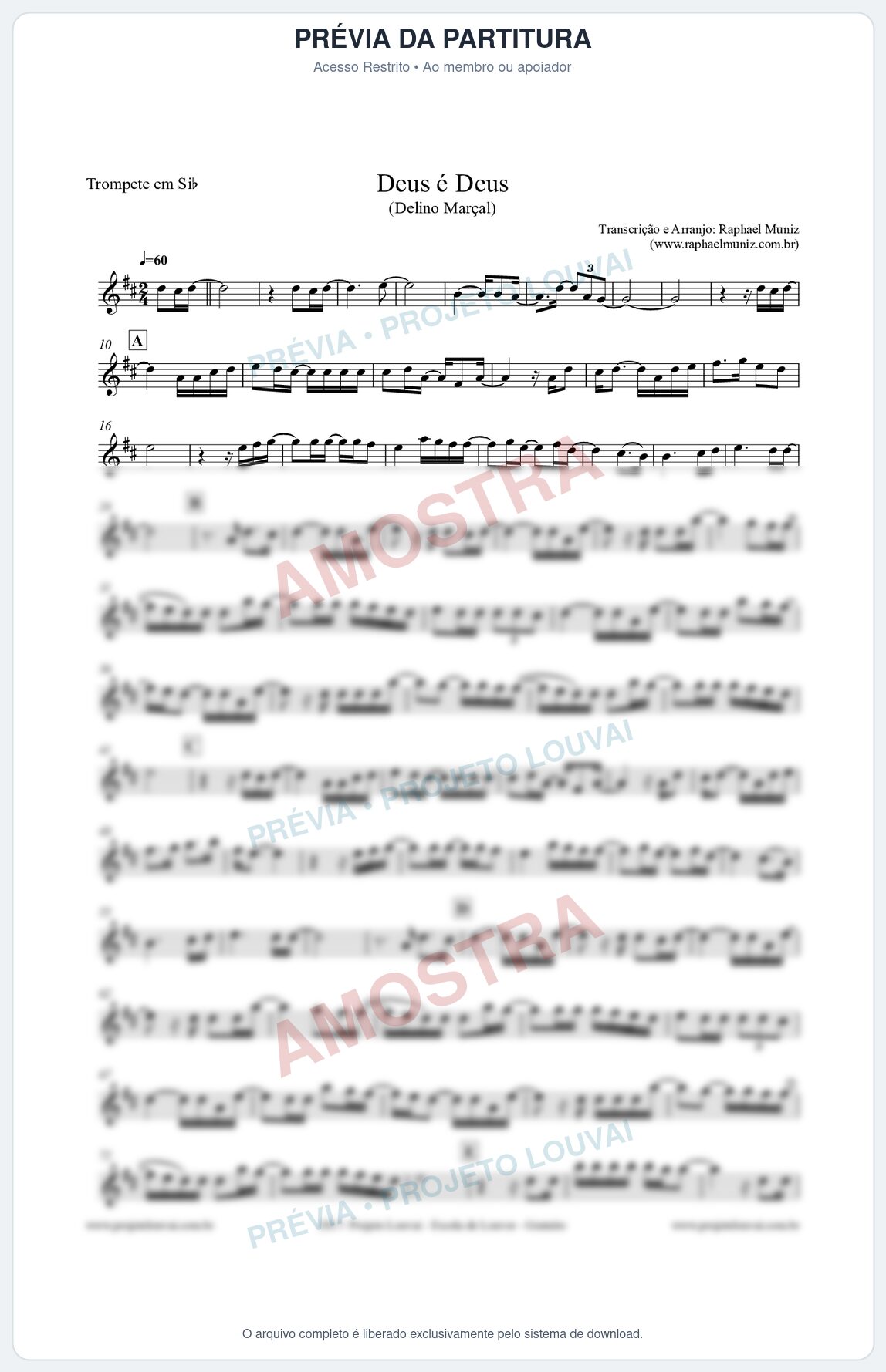 Prévia protegida da primeira página da partitura Partitura para Trompete - Deus é Deus - Delino Marçal