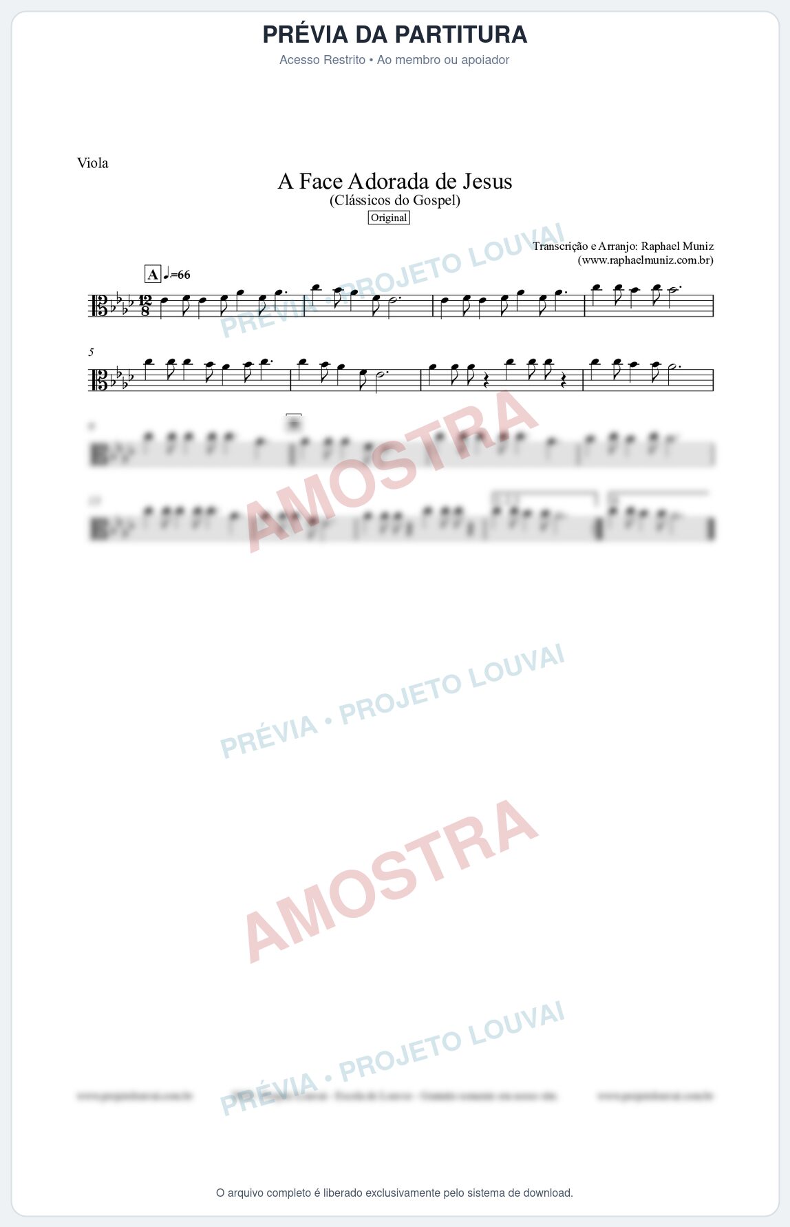 Prévia protegida da primeira página da partitura Partitura para Viola - A Face Adorada de Jesus - Harpa Cristã 304 (Tom Ab) - Clássicos do Gospel