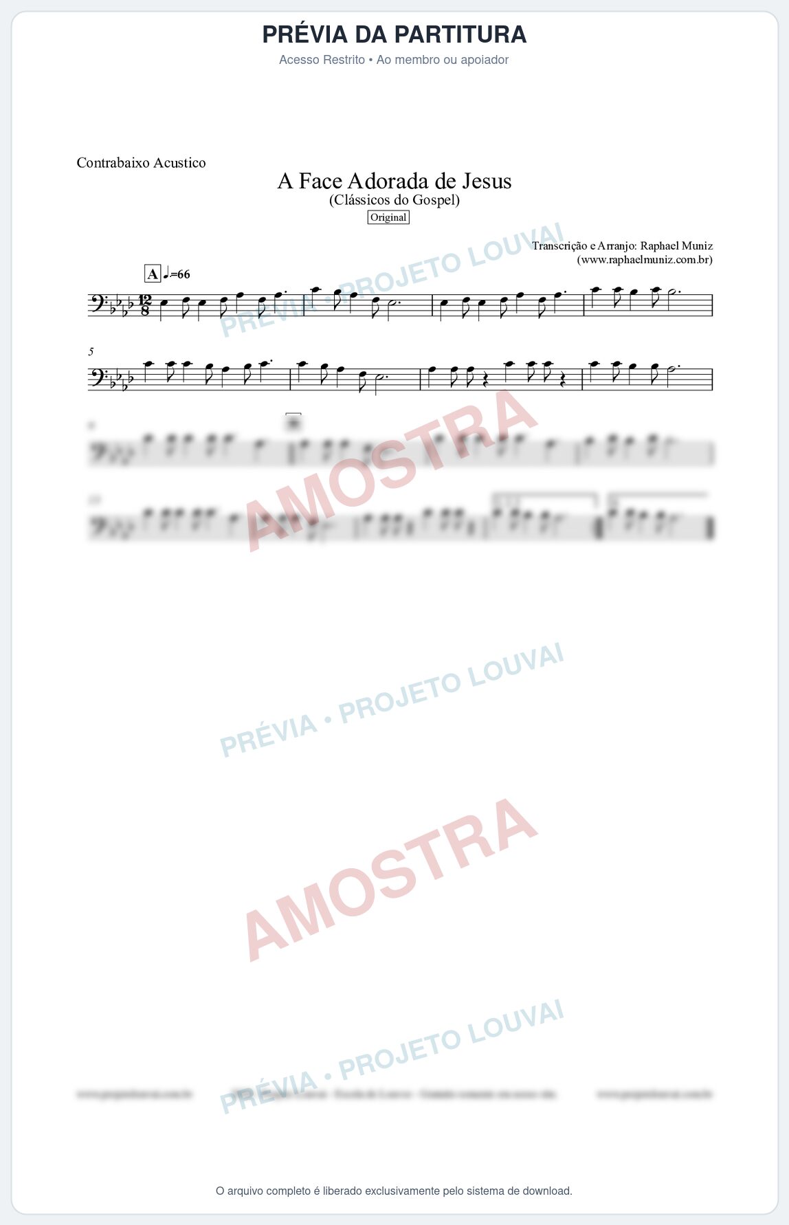 Prévia protegida da primeira página da partitura Partitura para Contrabaixo Acústico - A Face Adorada de Jesus - Harpa Cristã 304 (Tom Ab) - Clássicos do Gospel