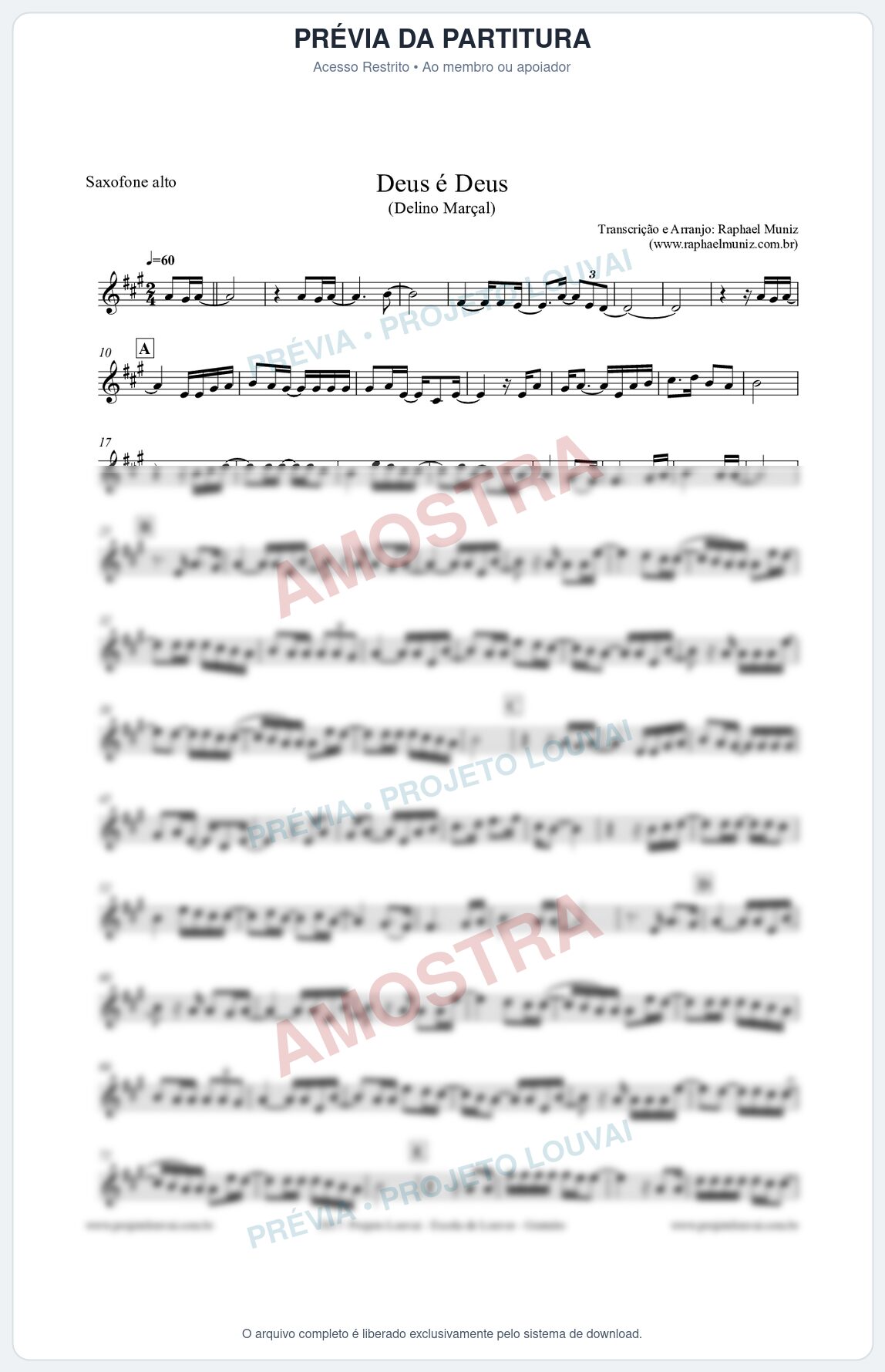 Prévia protegida da primeira página da partitura Partitura para Sax Alto - Deus é Deus - Delino Marçal