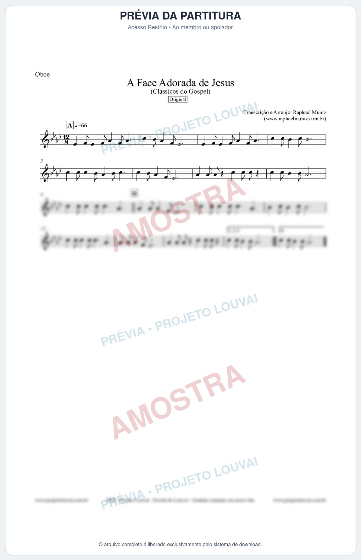 Prévia protegida da primeira página da partitura Partitura para Oboé - A Face Adorada de Jesus - Harpa Cristã 304 (Tom Ab) - Clássicos do Gospel