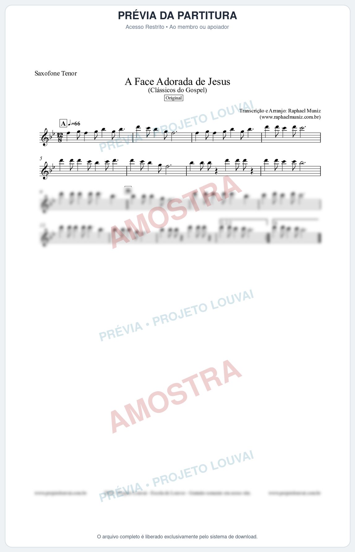 Prévia protegida da primeira página da partitura Partitura para Saxofone Tenor - A Face Adorada de Jesus - Harpa Cristã 304 (Tom Ab) - Clássicos do Gospel