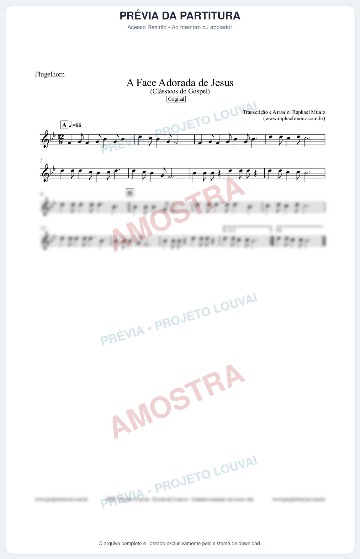 Prévia protegida da primeira página da partitura Partitura para Flugelhorn - A Face Adorada de Jesus - Harpa Cristã 304 (Tom Ab) - Clássicos do Gospel