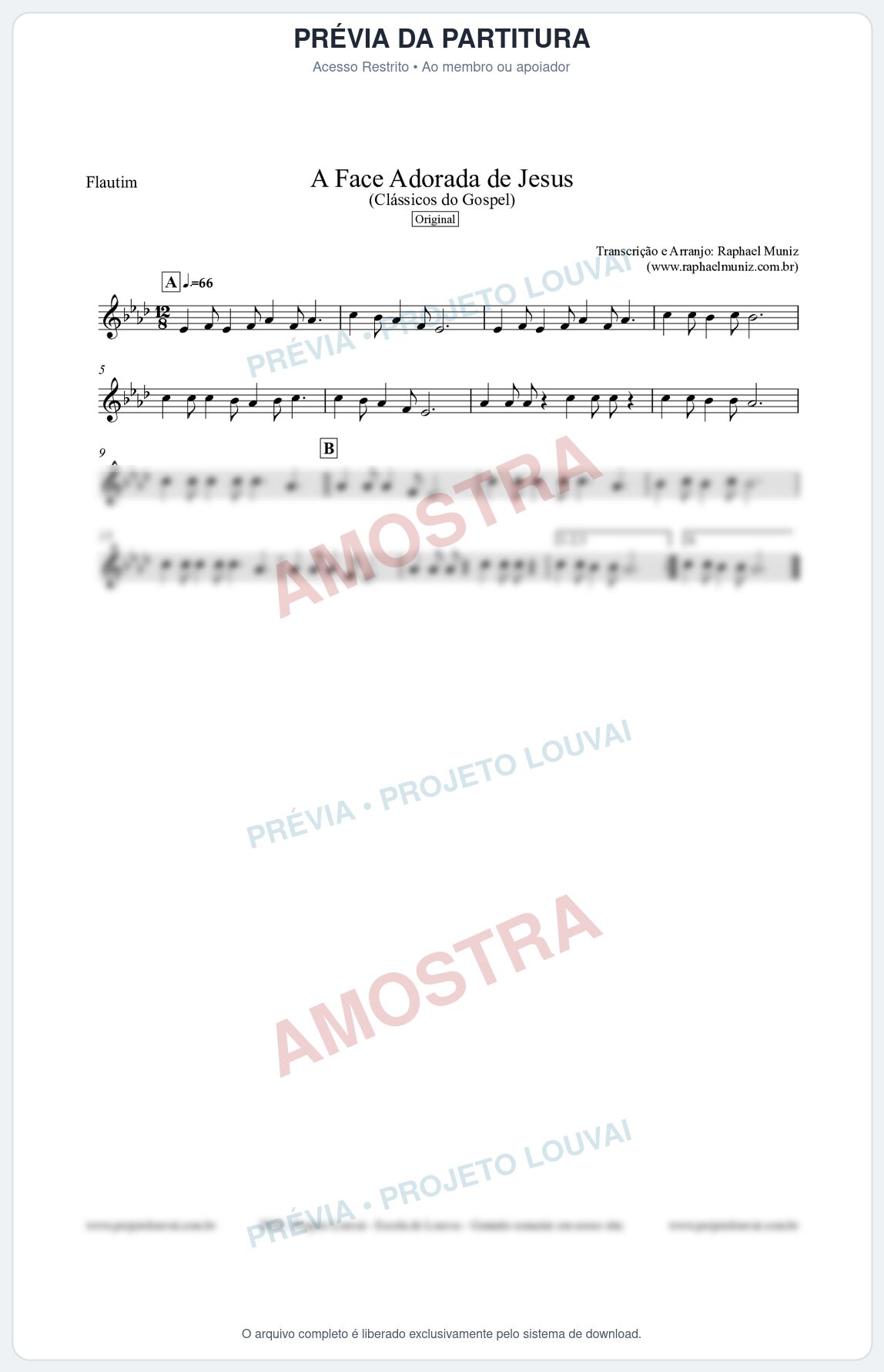 Prévia protegida da primeira página da partitura Partitura para Flautim - A Face Adorada de Jesus - Harpa Cristã 304 (Tom Ab) - Clássicos do Gospel