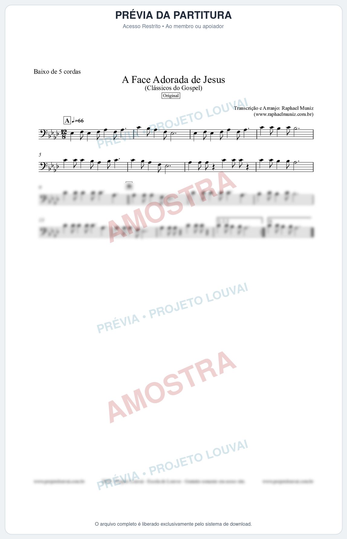 Prévia protegida da primeira página da partitura Partitura para Baixo de 5 cordas - A Face Adorada de Jesus - Harpa Cristã 304 (Tom Ab) - Clássicos do Gospel