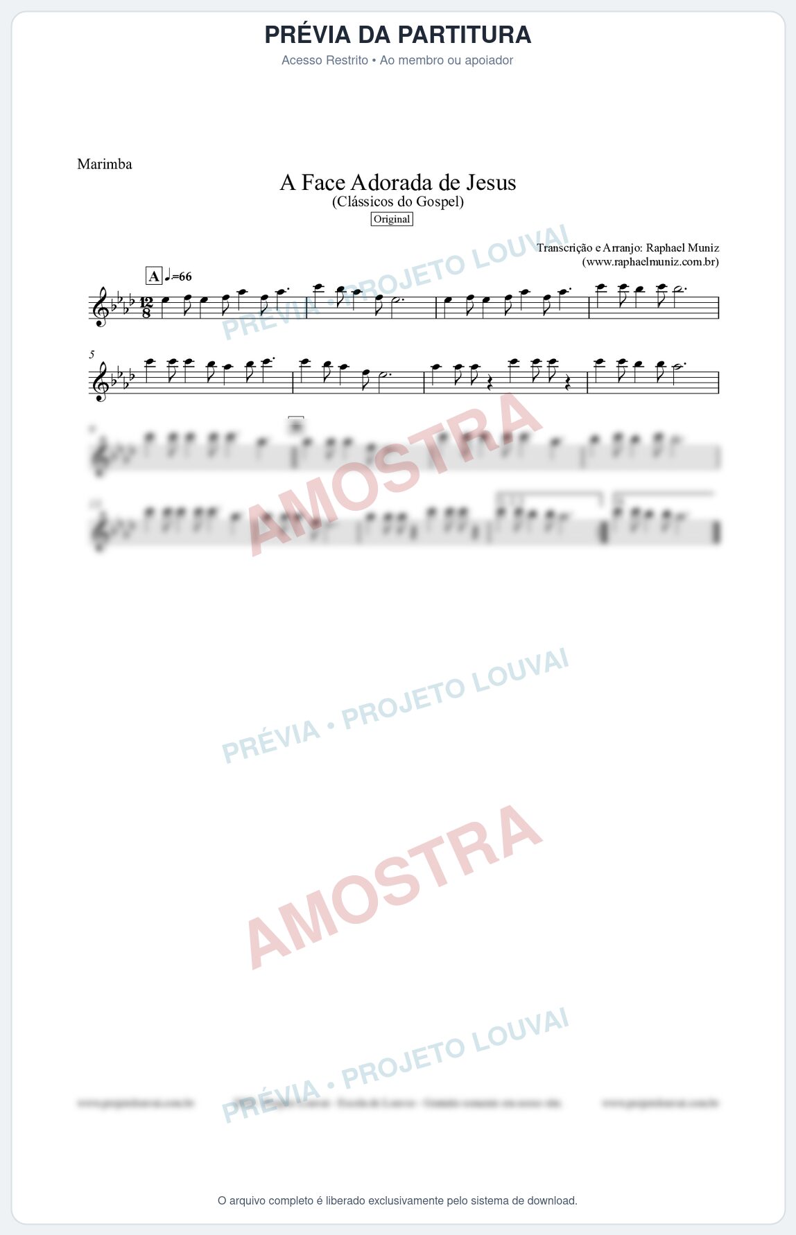Prévia protegida da primeira página da partitura Partitura para Marimba - A Face Adorada de Jesus - Harpa Cristã 304 (Tom Ab) - Clássicos do Gospel