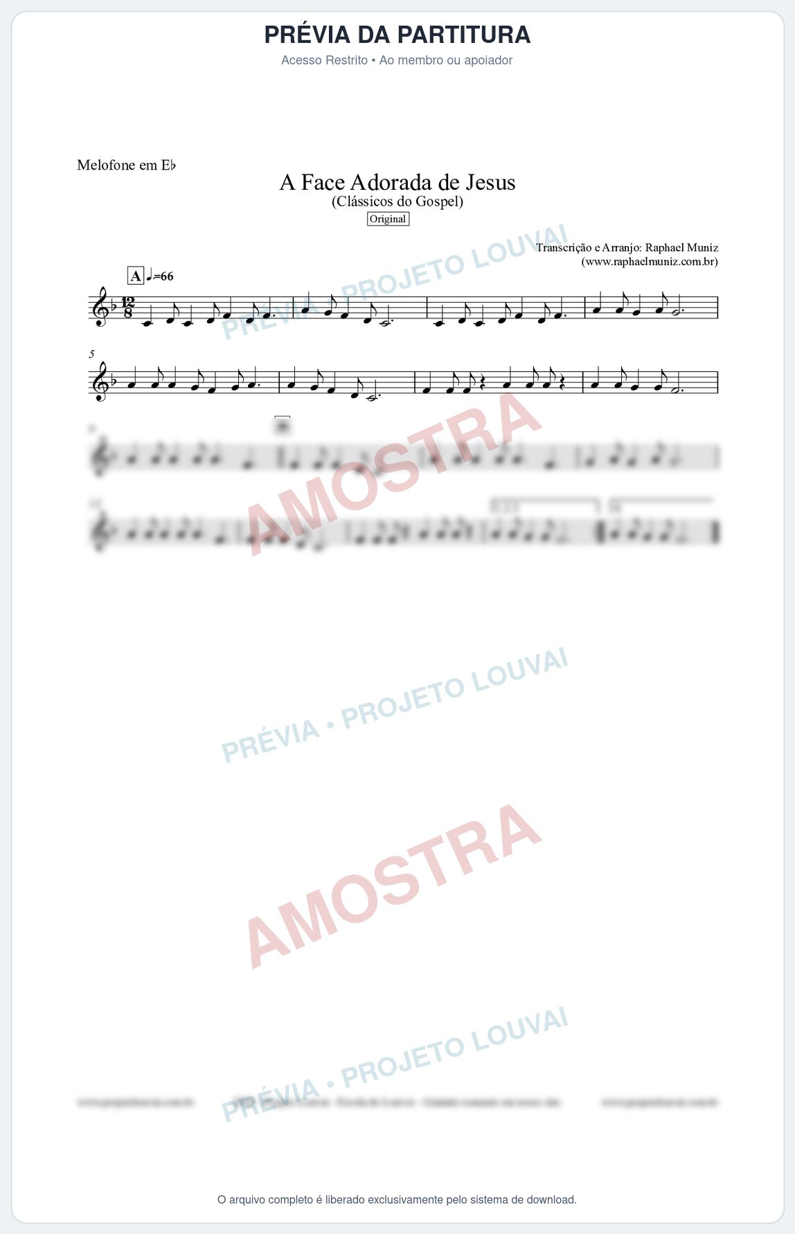 Prévia protegida da primeira página da partitura Partitura para Melofone em Eb - A Face Adorada de Jesus - Harpa Cristã 304 (Tom Ab) - Clássicos do Gospel