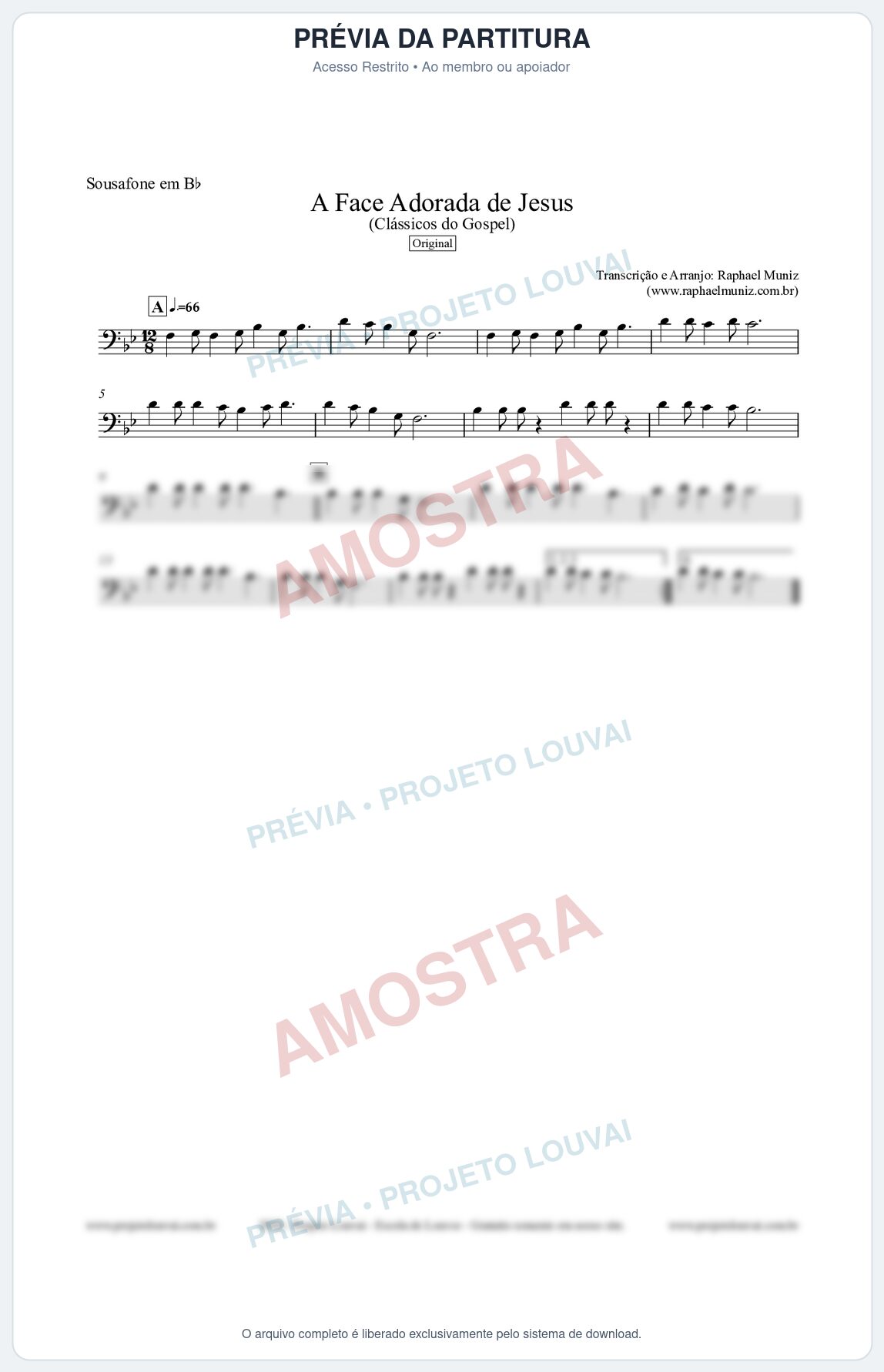 Prévia protegida da primeira página da partitura Partitura para Sousafone em Bb - A Face Adorada de Jesus - Harpa Cristã 304 (Tom Ab) - Clássicos do Gospel