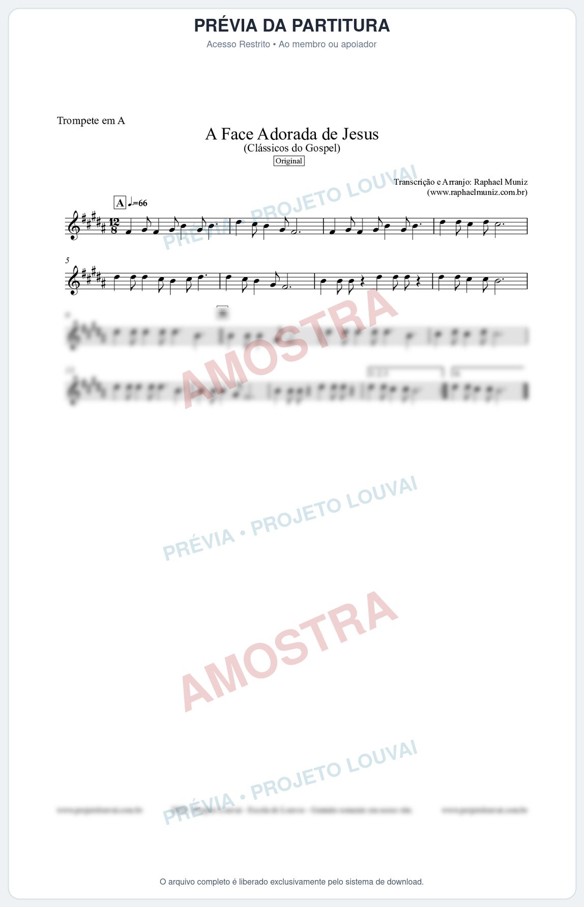 Prévia protegida da primeira página da partitura Partitura para Trompete em A - A Face Adorada de Jesus - Harpa Cristã 304 (Tom Ab) - Clássicos do Gospel