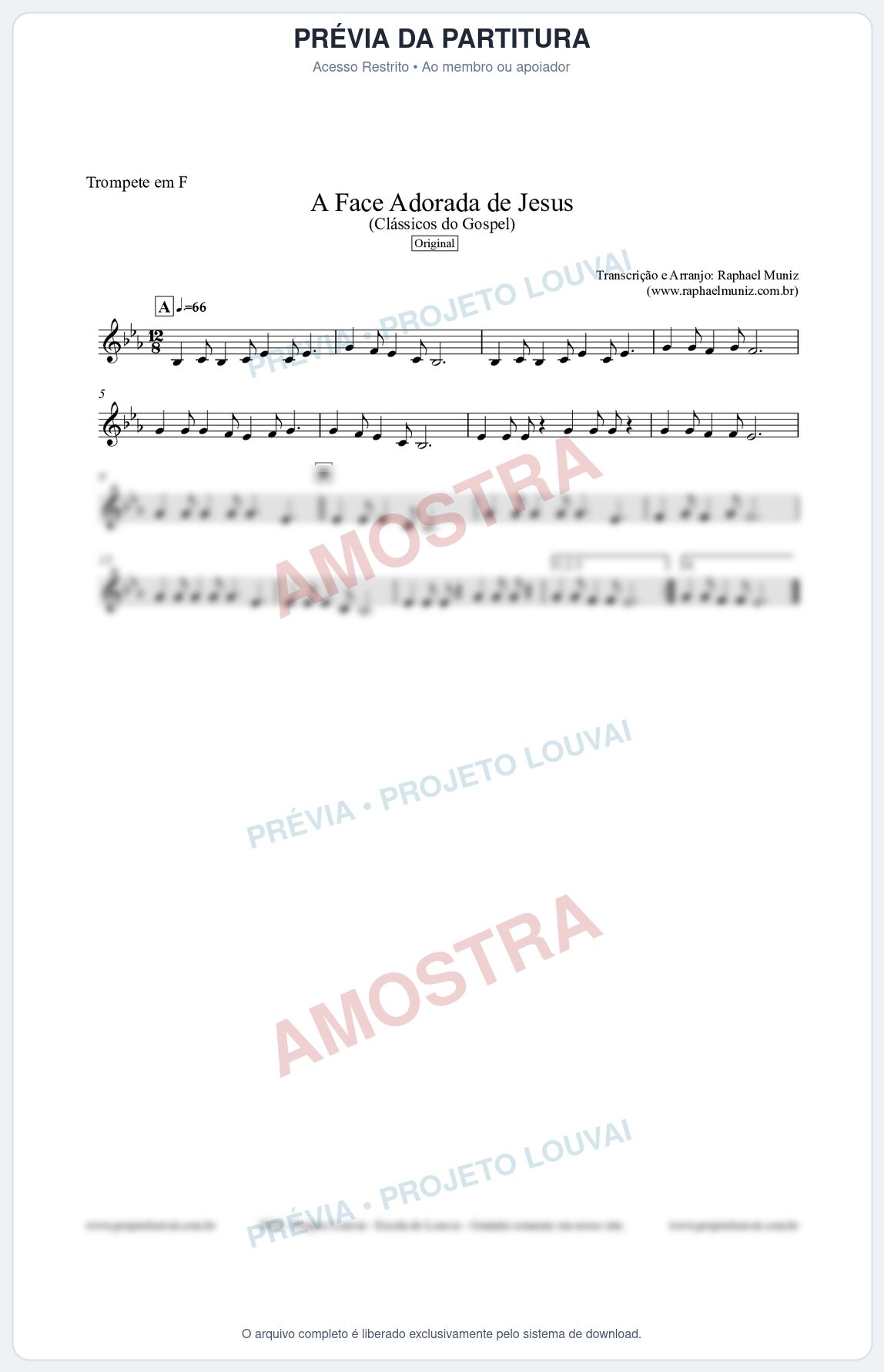 Prévia protegida da primeira página da partitura Partitura para Trompete em F - A Face Adorada de Jesus - Harpa Cristã 304 (Tom Ab) - Clássicos do Gospel