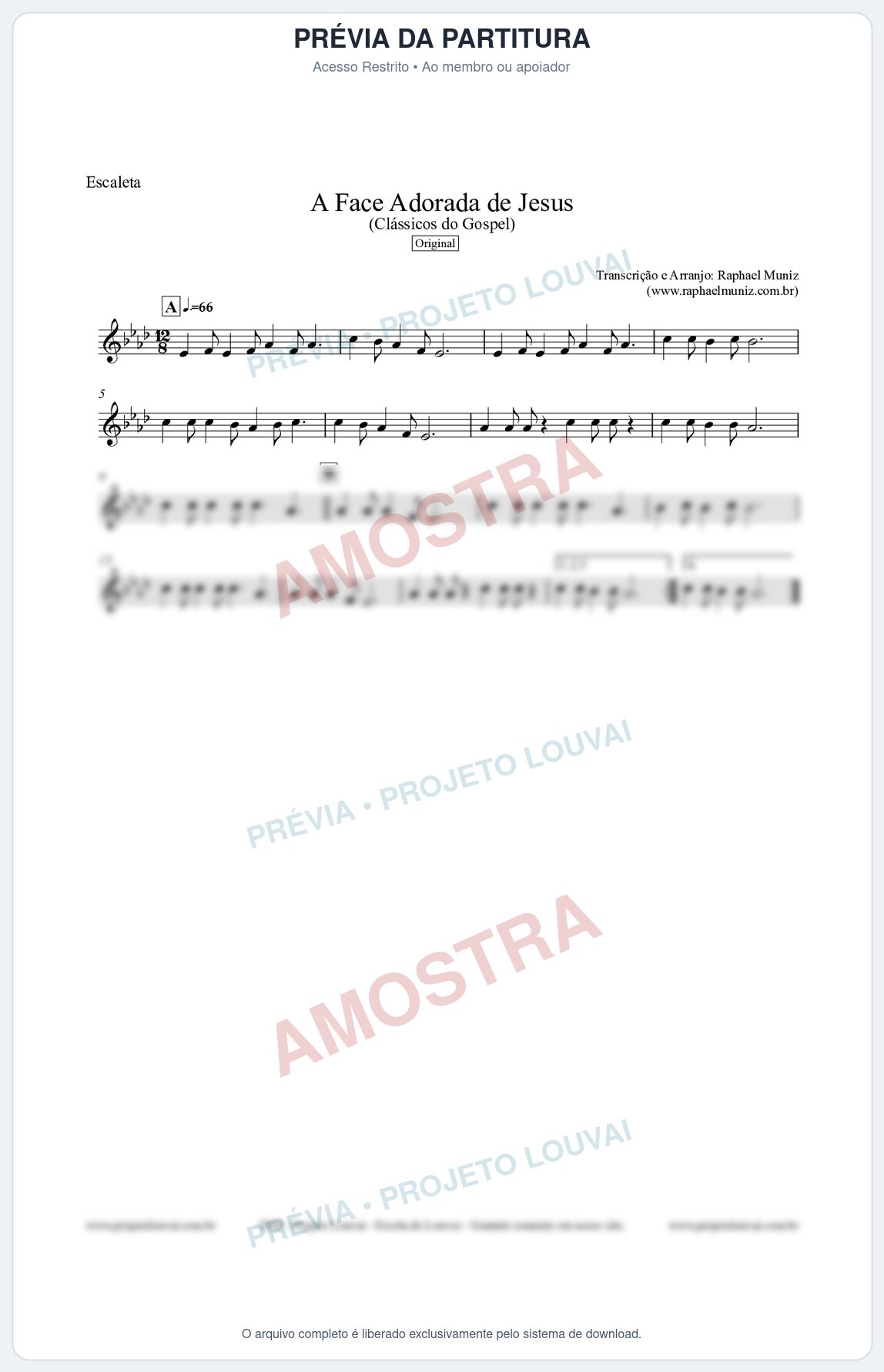 Prévia protegida da primeira página da partitura Partitura para Escaleta - A Face Adorada de Jesus - Harpa Cristã 304 (Tom Ab) - Clássicos do Gospel