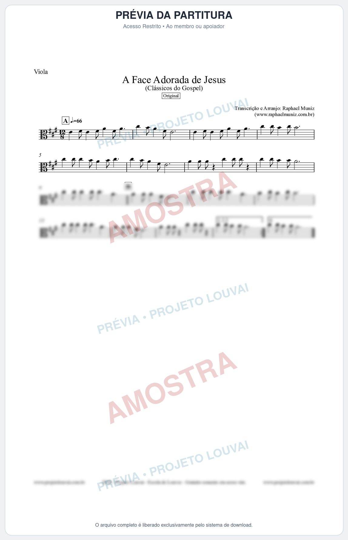 Prévia protegida da primeira página da partitura Partitura para Viola - A Face Adorada de Jesus - Harpa Cristã 304 (Tom A) - Clássicos do Gospel