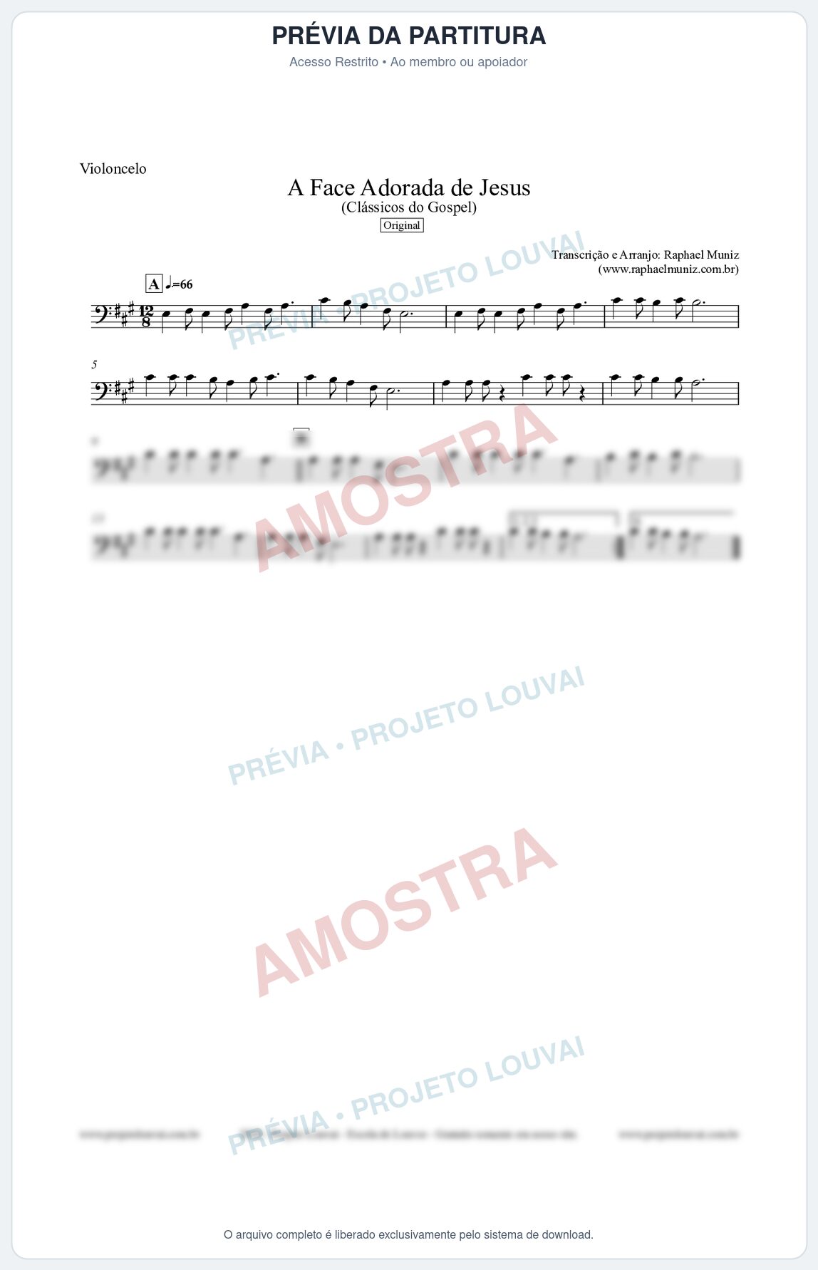Prévia protegida da primeira página da partitura Partitura para Violoncelo - A Face Adorada de Jesus - Harpa Cristã 304 (Tom A) - Clássicos do Gospel